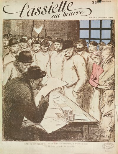 バタープレート、発行番号。 1（4月4日）、Caisse de Gr eve、1901（リトグラフ） 作： Théophile Alexandre Steinlen